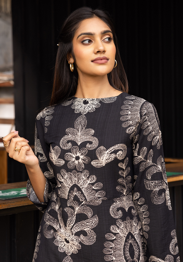 AVA BLACK PRINTED DRESS